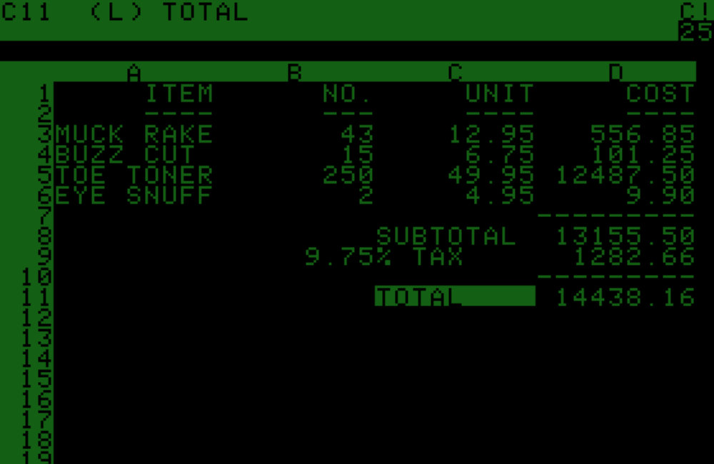 1979 background, featuring a VisiCalc screenshot