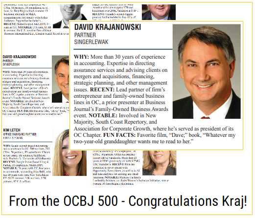 David Krajanowski being featured in the Orange County Business Journal's top 500