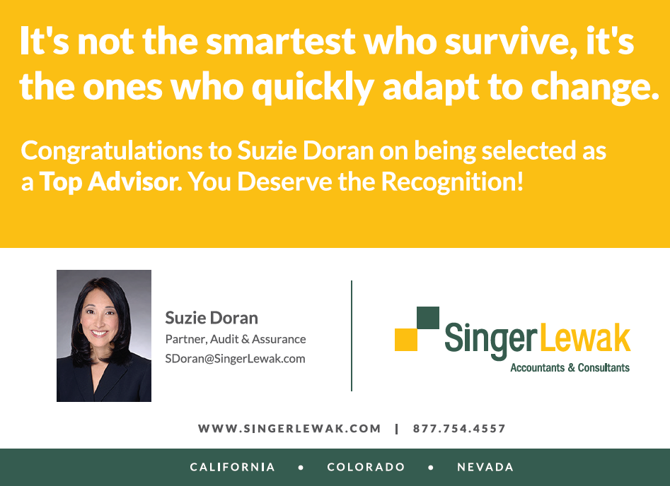 Image Highlighting Suzie Doran being selected as Top Advisor