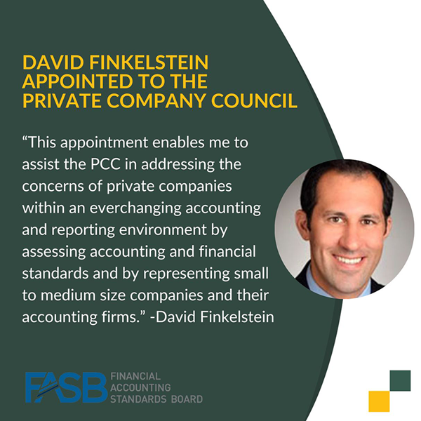 Financial Accounting Foundation Names David Finkelstein to the Private Company Council